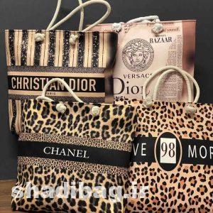 ساک جیر مخملی دسته کنفی (طرح های برند و پلنگی)